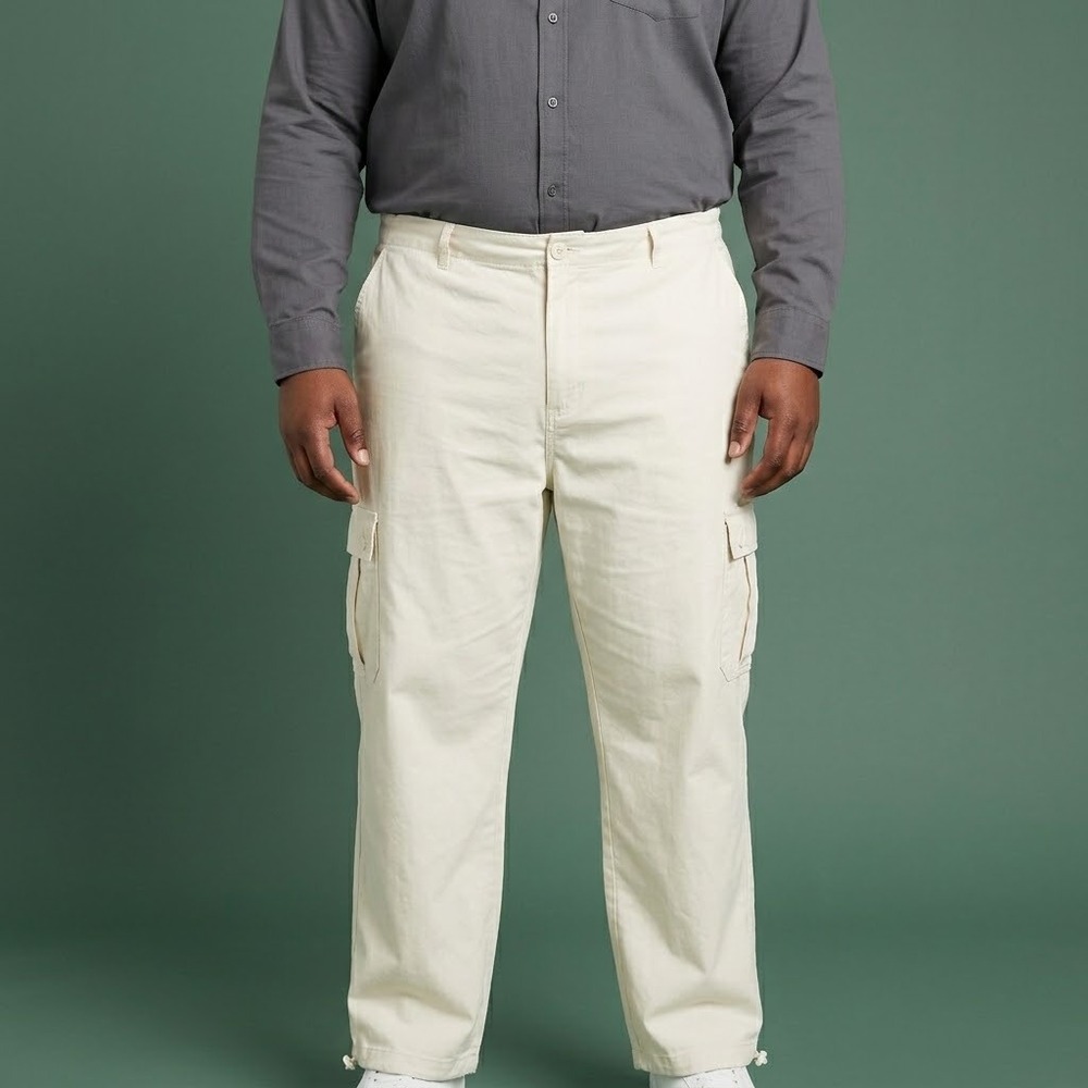 ASOS DESIGN Mens Big & Tall Cargo Pants 48x30 Cream Off White Cotton EUC‎